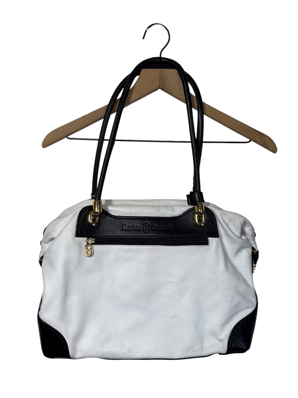 Marino Orlandi Italian Leather Hand Bag Brass Details Made in Italy Zip Closure